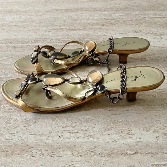Vintage Giuseppe Zanotti Stone Strap Kitten Heel Sandals - Picture 4 of 9
